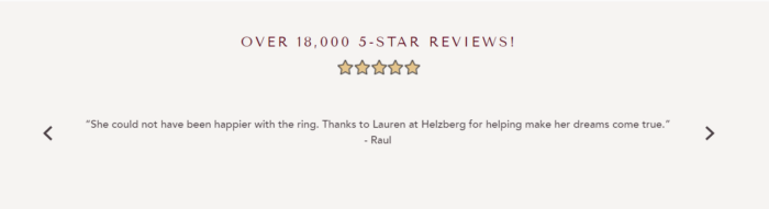 Screenshot of the 5-star reviews on Helzberg Diamonds website. 