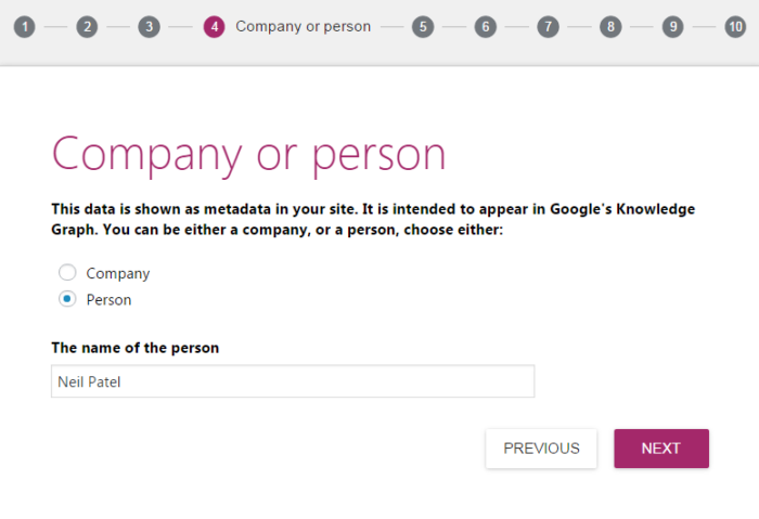 Screenshot of the fourth step on how to start a blog called "company or person."