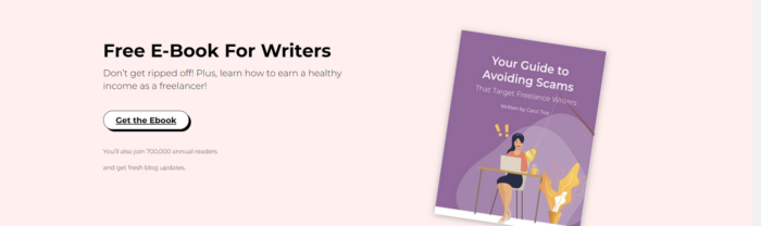 Screenshot of a header for a free e-book for writers.