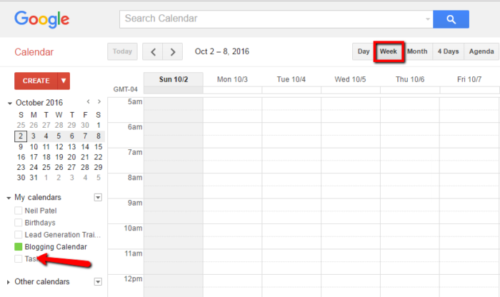 Screenshot of a Google calendar.