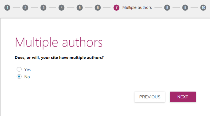 Screenshot of the seventh step on how to start a blog called "multiple authors."