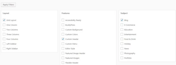 Screenshot of filter requests on WordPress.
