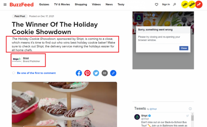 Screenshot of a blog on BuzzFeed's website.