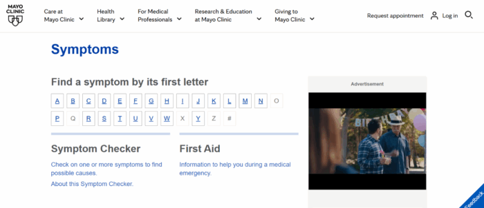 The Mayo Clinic website.