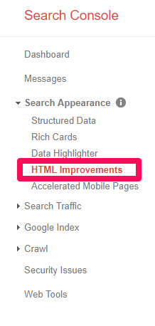 Melhorias de HTML no Google Search Console