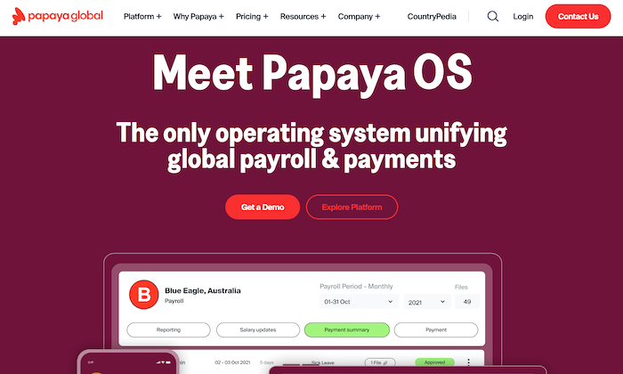 Papaya Global landing page for Best PEO Services