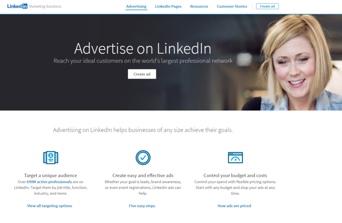 Screenshot of the LinkedIn Business webpage for social media tips.