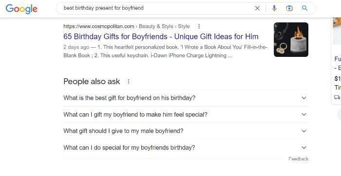 Google search of "best birthday present for boyfriends."