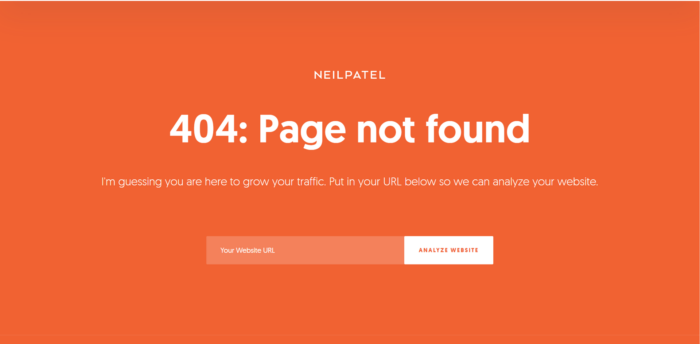 Error 404: Page not found image on Neil Patel's blog