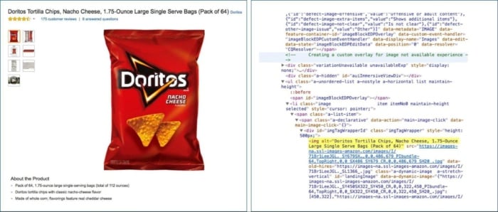 Adding alt text to an image of a Doritos bag