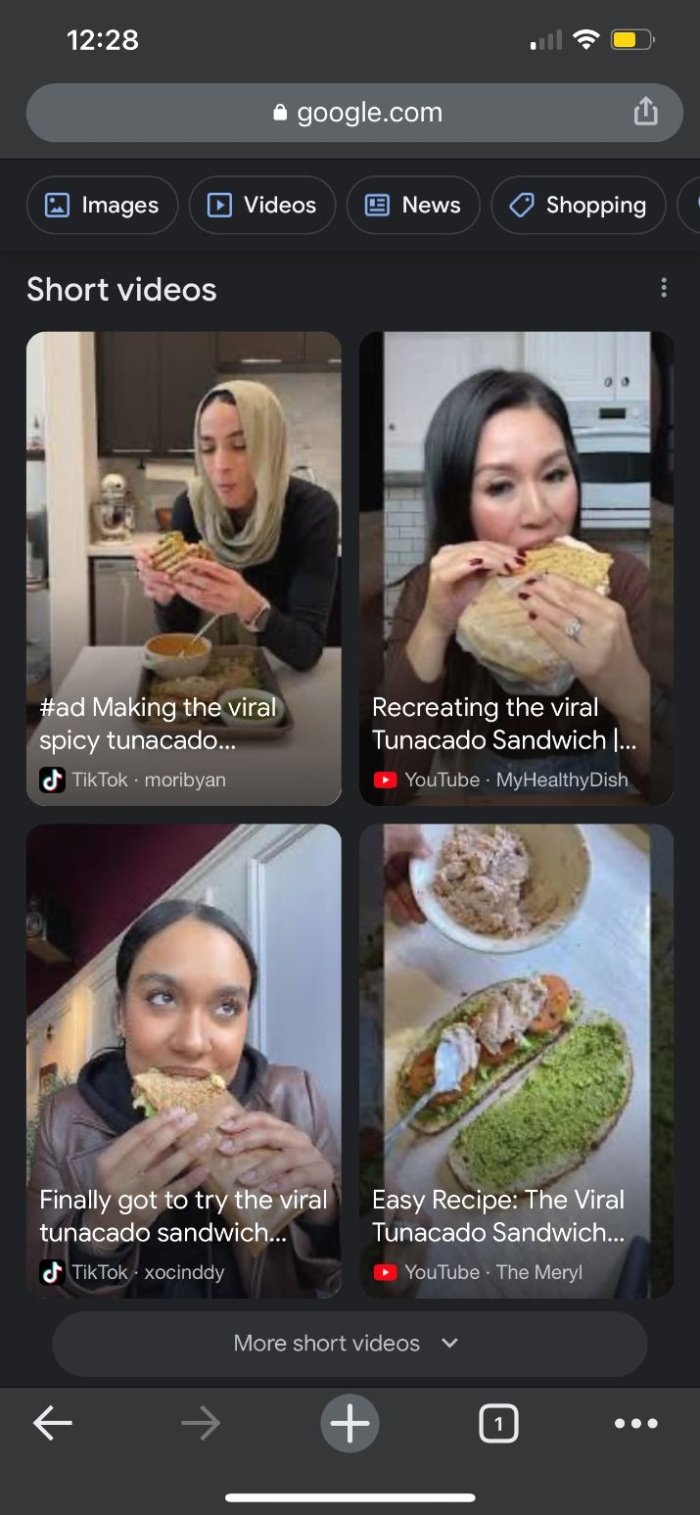 Google ad short videos of people eating sandwiches. 