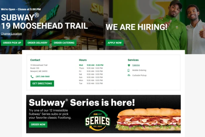 A franchisee's webpage for Subway