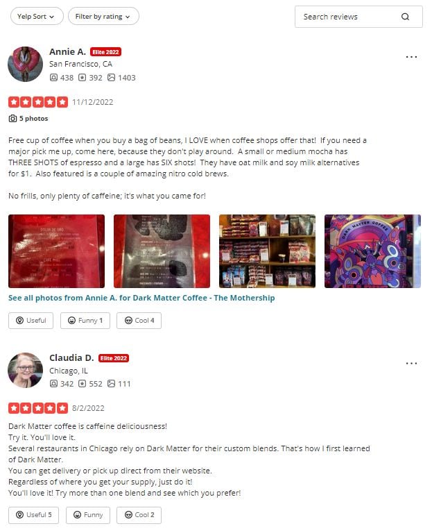 Dark matter coffee's yelp reviews. 