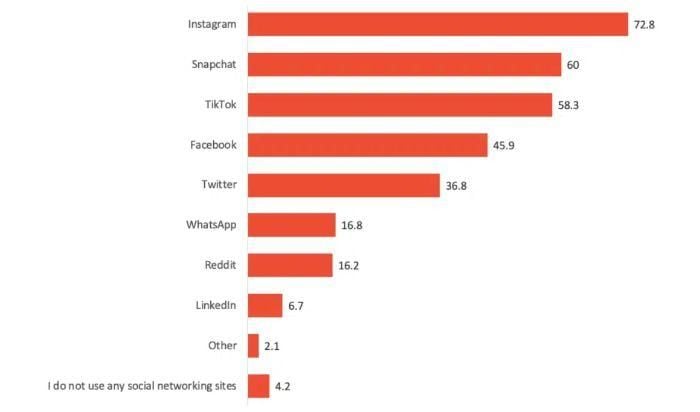 نموداری که محبوبیت پلتفرم های مختلف رسانه های اجتماعی را نشان می دهد. 