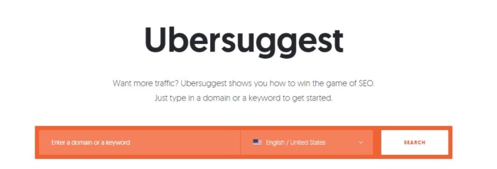 Ubersuggest's home page. 