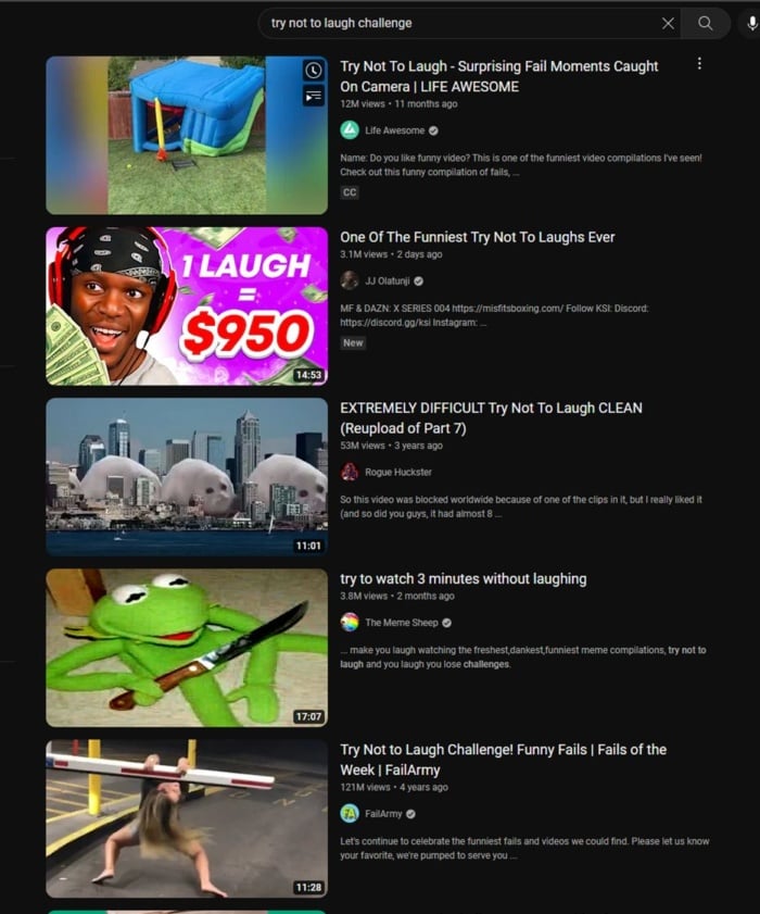 Youtube search for try not to laugh challenges. 