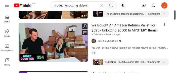 Youtube search for product unboxing videos. 