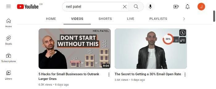 Youtube search for Neil Patel. 