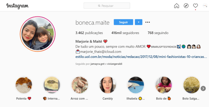boneca maite como exemplo de bio de instagram de bebe