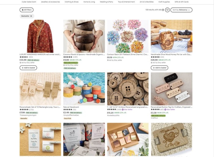 An example of an ecommerce marketplace, Etsy. 