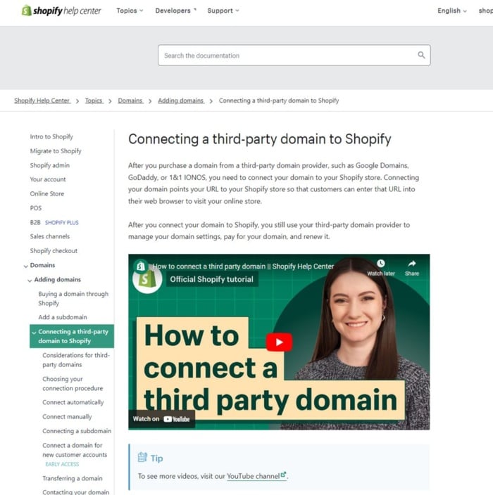 Connecting a third-party domain to shopify. 