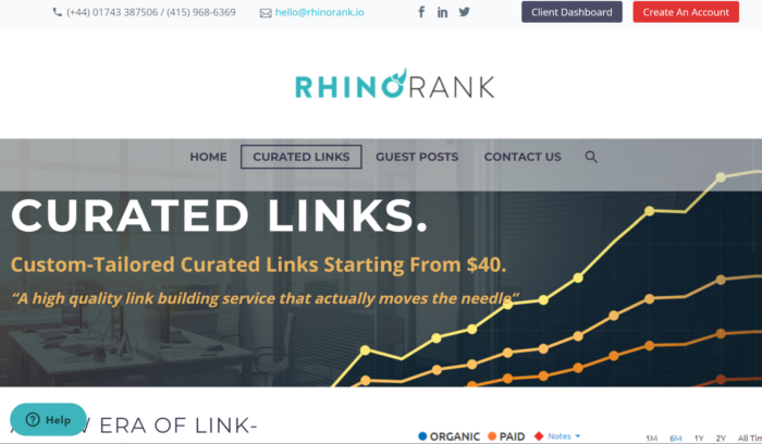Screenshot of Rhino Rank's webpage.