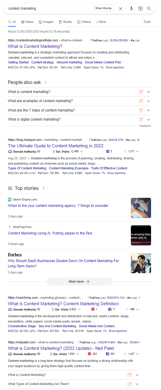 content marketing search for seo marketing