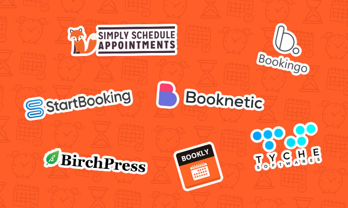 A graphic depicting some of the best WordPress booking plugins.
