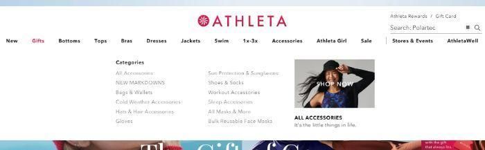 Athleta's navigation section on their website. 