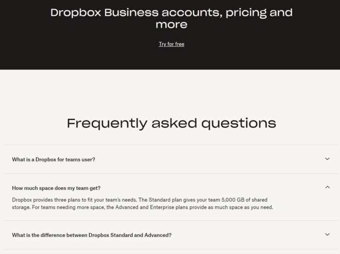Drop Box FAQ page. 