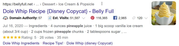 نتیجه حمایت شده گوگل برای Dole whip. 