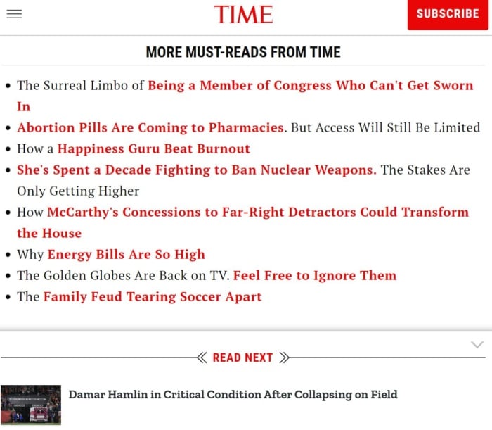 Ads from Time magazine about related articles. 