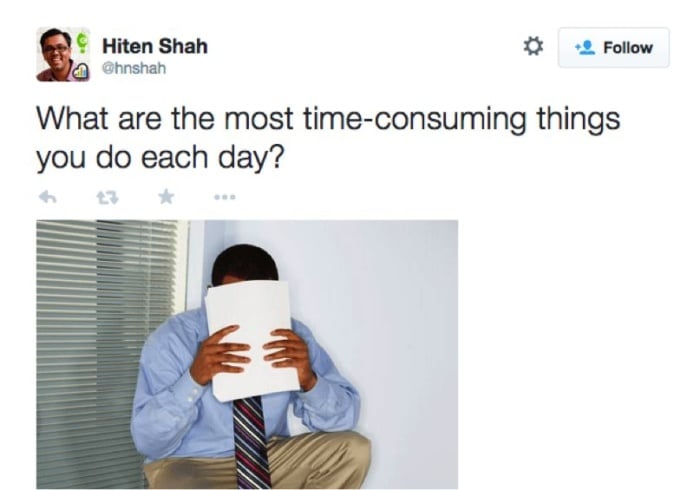A tweet asking what the most time consuming things people do each day. 