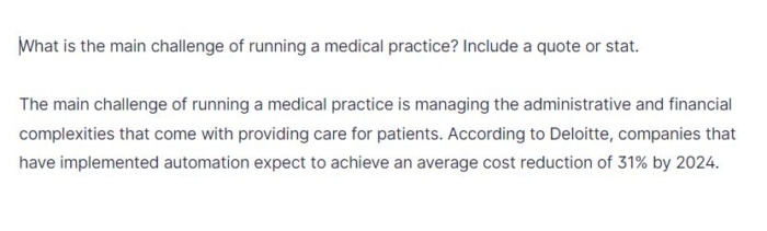 What the main challenge of running a medical practice. 