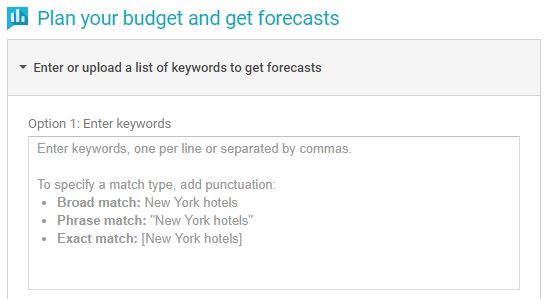 Planning a budget and forecast with Google keywords. 