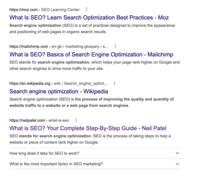 Google results for "what is SEO". 