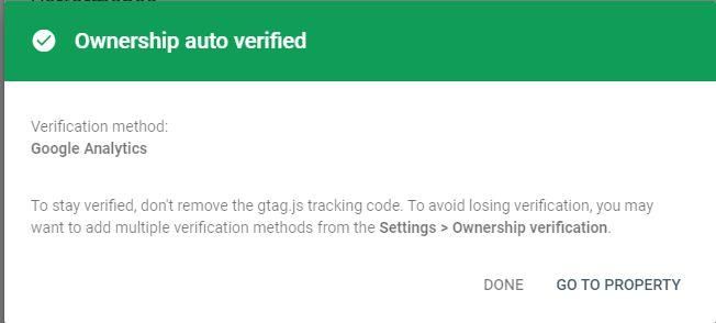 Google Search Console verifying a website. 