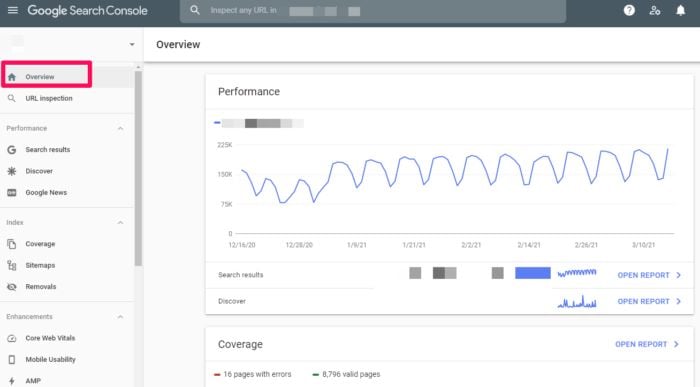 Google Search Console overview tab. 