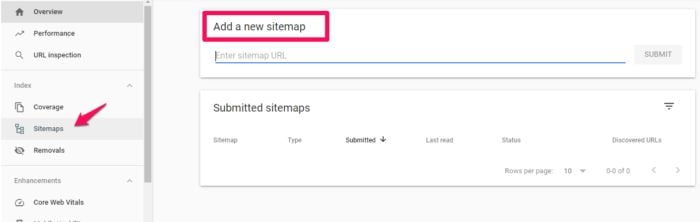 Adding a new sitemap in Google Search Console. 