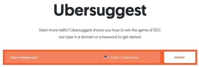 Ubersuggest's homepage. 