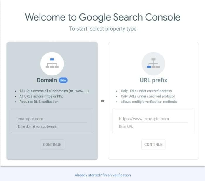 Choose with Domain or URL prefix in Google Search Console.