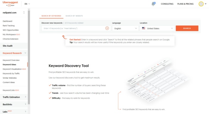 Keyword mapping tool with Ubersuggest. 