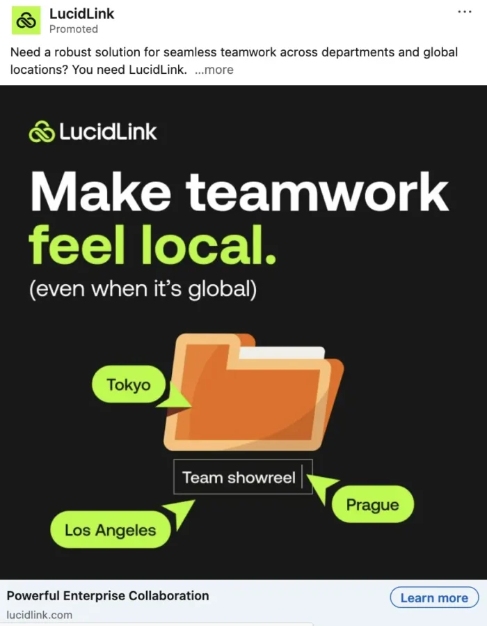 A LucidLink single image ad.