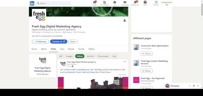 Videos on Fresh Egg Digital Marketing Agency's Linkedin page. 