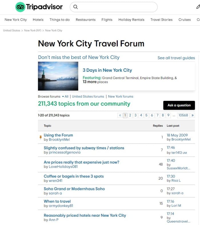 TripAdvisor screenshot travel SEO