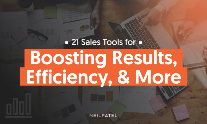 A graphic saying "21 Sales Tools for Boosting Results, Efficiency, and More."