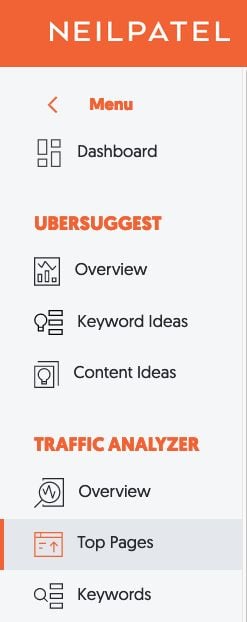 The side bar of Ubersuggest's website. 