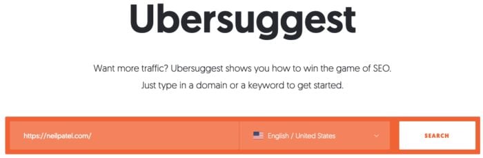 Ubersuggest's home page. 