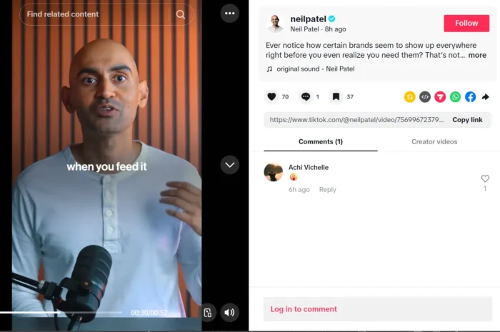 Neil Patel speaks in a video clip posted on TikTok.
