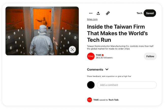 Time Pinterest post about a Taiwan tech firm